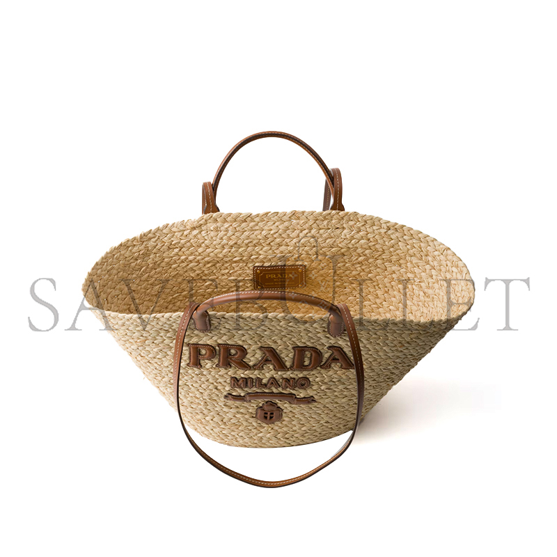 Pra*a large raffia and leather shopping bag 1bg470 (25*25*15cm)
